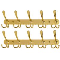 Dseap Coat Rack Wall Mounted - 5 Tri Hooks, Heavy Duty, Stainless Steel, Metal Coat Hook Rail for Coat Hat Towel Purse Robes Mudroom Bathroom Entryway (Gold, 2 Packs)