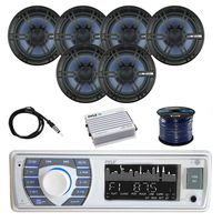 Pyle PLRMR23BTW Bluetooth Marine Receiver Stereo w/ 6.5" Marine Outdoor Speakers (3-Pairs), Pyle WP Amplifier BT,400W 4-Chan, Enrock Marine Antenna & Enrock Marine 50' 16G Speaker Wire