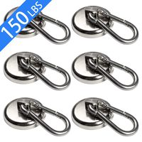 6Pack Magnetic Hooks Heavy Duty Neodymium Magnet with Swiveling Carabiner Magnet Snap Hook for Indoor/Outdoor Hanging Bag Kitchen Garage Magnet Type Cruise Ship Magnetic Hook