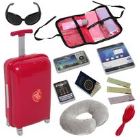 Doll Travel Suitcase with Open and Close Carry on Luggage, Ticket, Passport and 12 Accessories - Travel Set for 18 Inch Dolls
