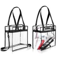 BAGAIL NFL and PGA Stadium Approved Clear Tote Bag with Zipper Closure Crossbody Messenger Shoulder Bag with Adjustable Strap(12 Inch X 12 Inch X 6 Inch,Black,2 Bags)