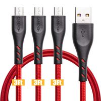 Micro USB Cable 3ft, CABEPOW 「3 Pack 3 feet 」Nylon Braided Android Charger Cable, High Speed 3 Foot USB 2.0 Data Sync Charging Cord for Samsung, HTC, Motorola, Nokia,Kindle,MP3,Tablet and More -Red