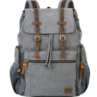 Wowbox Canvas Backpack Vintage Leather 15.6 Inch Laptop School Backpack Travel Rucksack Grey