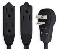 Maximm Cable 1 Ft 360° Rotating Flat Plug Extension Cord/Wire, 16 AWG 12 Inch Multi 3 Outlet Extension Wire, 3 Prong Grounded Wire - Black - UL Listed