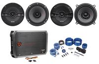 (2) Kicker 44KSC6504 6.5"+(2) 44KSC504 5.25" Car Speakers+4-Ch Amplifier+Amp Kit