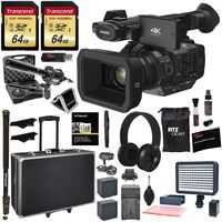 Ritz Camera Panasonic HC-X1 4K Ultra HD Professional Camcorder, 2X Transcend 64GB, Monopod, 2X Battery, Charger, Microphone Kit, LED Light and Accessory Bundle