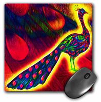 3dRose LLC 8 x 8 x 0.25 Inches Mouse Pad, Funky Bright Colors Luminous Peacock Peafowl with Artsy Abstract Background Animal Bird Art (mp_116500_1)