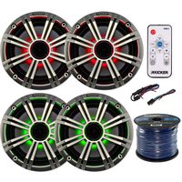 Marine Speaker Package Of 4x Kicker 43KM654LCW 6.5" Inch Boat Yacht LED Coaxial Speaker Bundle Combo With KMLC LED Light Remote Controller + Enrock 50 Feet 16 Guage Speaker Wire