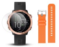 Garmin Forerunner 645 Music Bundle with Extra Band & HD Screen Protector Film (x4) | Running GPS Watch, Wrist HR, Music & Spotify, Garmin Pay (Rose Gold + Music, Orange)