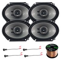 4X Kenwood 720W 6x8 Performance Series 2-Way Black Coaxial Speakers, 2X Enrock 16 Gauge Speaker Harness Adapter W/Red Bullet for Select Ford Vehicles 1998-UP, Enrock Audio 16-G 50 Ft Speaker Wire