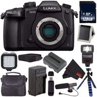 Panasonic Lumix DC-GH5 Mirrorless Micro Four Thirds Digital Camera DC-GH5KBODY (International Version) + Battery + Charger + 128GB SDXC Class 10 Memory Card + Carrying Case Bundle
