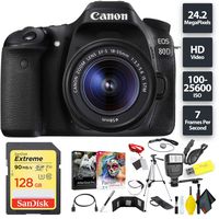 Canon EOS 80D DSLR Camera + 18-55mm Lens + 128GB Memory Card (1x 64) Base Combo