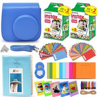 Fujifilm Instax Mini Instant Film (2 Twin Packs, 40 Total Pictures) + Cobalt Blue Fitted Case for Instax Mini 9 Instant Camera, Assorted Colorful Stickers/Frames, Photo Album + More