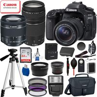 Canon EOS 80D Digital SLR Camera with EF-S 18-55mm is STM and EF 75-300mm Lens (Black) 19PC Professional Bundle Package Deal -SanDisk 64gb SD Card + Canon Shoulder Bag + More