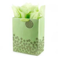 Hallmark 13" Large Gift Bag with Tissue Paper (Green Glitter Dots) for Birthdays, Easter, St. Patrick's Day, Baby Showers, Gender Reveals, Any Occasion