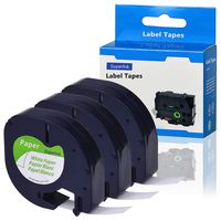 SuperInk 3 Pack Compatible with Dymo LetraTag LT 91200 91330 10697 91220 59421 S0721510 Black on White Paper Label Tape 12mm x 4m