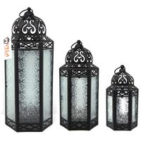 Moroccan Style Candle Lanterns, Clear Glass, Set of 3