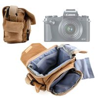 DURAGADGET Tan Brown Medium Sized Canvas Carry Bag - Suitable for Canon PowerShot SX60 | G7 X | SX700 HS | SX400 is | D30 - with Multiple Pockets & Customizable Interior Compartment