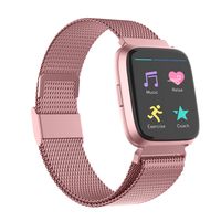 POY Compatible for Fitbit Versa Bands, Replacement for Stainless Steel Mesh Fitbit Versa Lite Bands Metal Strap with Strong Magnet Lock Wristbands for Women Men Rosepink Large