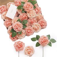 Ling's moment Artificial Flowers Shimmer Blush & Peach Roses 50pcs Real Looking Fake Roses w/Stem for DIY Wedding Bouquets Centerpieces Arrangements Party Baby Shower Home Decorations