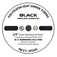 225FWY 100 FT 1/4" 6mm Polyolefin Black Heat Shrink Tubing 2:1 Ratio