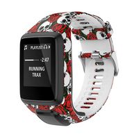 PATROHOO Bands for Tomtom Runner 2/3 Strap,Compatible with Spark 3/Golfer2/Adventurer,Rubber Replacement Band for Screen Protector-GPS Smart Watch Accessories.(Skull)