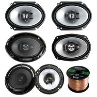 3 Pair Car Speaker Package of 2X Kenwood KFCC6866S 6x8 250 Watt 2-Way Coaxial Speakers + 2X KFC1665S 6.5" 2-Way Audio Speaker + 2X 6965S 6x9 400W 3-Way Speaker + Enrock 16g 50 Ft Speaker Wire