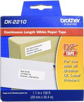 Brother Genuine DK-2210 Continuous Length Black on White Paper Tape for Brother QL Label Printers, 1.1" x 100' (29mm x 30.4M), 1 Roll per Box, DK2210, Pack of 6