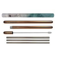 LASTRA High Fashion Reusable Stainless Steel Straw Set 3 Metal Nested Drinking Straws Stainless Steel Housing Wide Smoothie Straw Standard Soda Straw and Hot Beverage Sip/Stir Straw (Rose Gold)