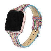 bayite Slim Woven Bands Compatible with Fitbit Versa/Versa 2 Bands, Durable Canvas Fabric Strap with Soft Leather Lining Women (5.5"-7.8"), Rainbow