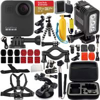 GoPro MAX 360 Action Camera with Premium Accessory Bundle - Includes: SanDisk Extreme 32GB microSDHC Memory Card, Rechargeable Underwater LED Light, Protective Carrying Case & Much More