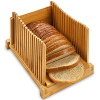 Bamboo Bread Slicer - Natural Wood Foldable Cutter for Homemade Bread, Loaf Cakes, Bagels. Compact, Folds Flat.