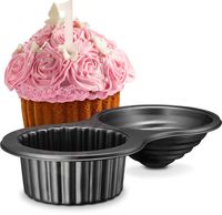 Gourmia GPA9395 Giant Cupcake Pan - Double Sided Two Half Design with Swirl Top Mold - Premium Steel Cake Maker with Non-Stick Coating - Dishwasher Safe