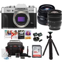 Fujifilm X-T30 Mirrorless Camera Body (Silver) w/XF18-55 & XF35mm F2 Dual Lens Accessory Bundle + Sandisk 128GB Ultra UHS-I + 2 NP-W126 & Dual Charger +Tripod + Deluxe Photo Software