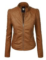 Lock and Love LL WJC746A Womens Vegan Leather Motorcycle Jacket M Camel