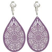Aloha Earrings Lovely Victorian Filigree Clip On Earrings for Women Clip-ons, Lightweight Teardrop Leaf Dangle (Large Filigree- Purple)