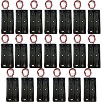 TrendBox Pack of 20pcs 2x18650 7.4V Black Plastic Battery Storage Case Holder Clip Type with 6" Two Wire Spring Lead Flat Tip Li-ion Battery DIY