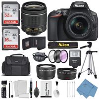 Nikon D5600 DSLR Camera and 18-55mm Lens Kit W/Total of 48 GB Memory Card + Telephoto & Wideangle Lens + Ultimate Lens Handling Accessories + Bundle