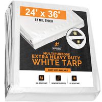Heavy Duty White Poly Tarp 24' x 36' Multipurpose Protective Cover - Durable, Waterproof, Weather Proof, Rip and Tear Resistant - Extra Thick 12 Mil Polyethylene - by Xpose Safety