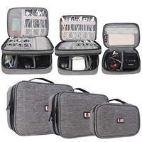 BUBM 3Pcs Universal Travel Cable Organizer Electronics Accessories Carry Bag for Cables, Cord, USB Flash Drive, Battery and More, Denim Gray