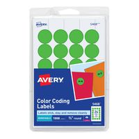 Avery Print/Write Self-Adhesive Removable Labels, 0.75 Inch Diameter, Green Neon, 1008 per Pack (5468)