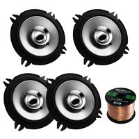 2 Pairs Car Speaker Package of 4X Kenwood KFC-C1355S 5 1/4" 250-Watt Sport Series Flush Mount Black Car Coaxial Speakers - Bundle Combo with Enrock 16g 50 Ft Speaker Wire