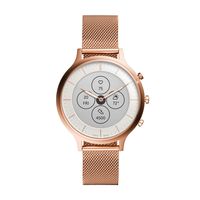 Fossil Women's Charter HR Heart Rate Stainless Steel Mesh Hybrid Smartwatch, Color: Rose Gold (FTW7014)
