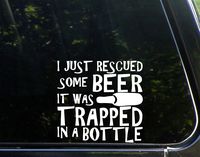 Sweet Tea Decals I Just Rescued Some Beer It was Trapped in A Bottle - 6"x6" - Vinyl Die Cut Decal/Bumper Sticker for Windows, Trucks, Cars, Laptops, Macbooks, Etc.