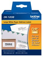 Brother Genuine DK-1208 Die-Cut Large Address Labels, Long Lasting Reliability, Die-Cut Large Address Paper Labels, 400 Labels per Roll, (1) Roll per Box - DK1208