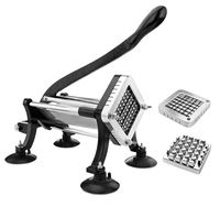 New Star Foodservice 43204 Commercial Grade French Fry Cutter with Suction Feet, 1/2 Inch and 3/8 Inch Blades, Limited Edition Black