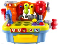 WolVol Musical Learning Workbench Toy with Tools, Engineering Sound Effects and Lights, and Shape Sorter