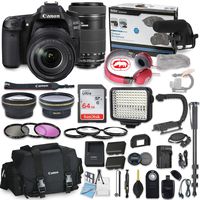 Canon EOS 80D DSLR Camera Bundle with Canon 18-135mm USM Lens + Canon 55-250mm STM Lens + Professional Video Accessory Bundle Includes ECKO Headphones, Microphone, LED Light and More