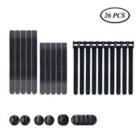 Cable Ties Double Hook, Strap Organizer Strap Wire Fasteners Bundled w/Cable Ties 6 inch Hook and Loop Cord Ties Reusable and Cable Clips Adhesive Silicone Cable Holder Desk Cable Management 26 Pcs