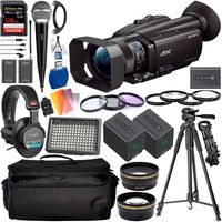 Sony FDR-AX700 4K Camcorder with Deluxe Accessory Bundle - Includes: Audio-Technica VHF TwinMic System + Sony MDR-7506 Headphones + SanDisk Extreme PRO 128GB SDXC Memory Card + More